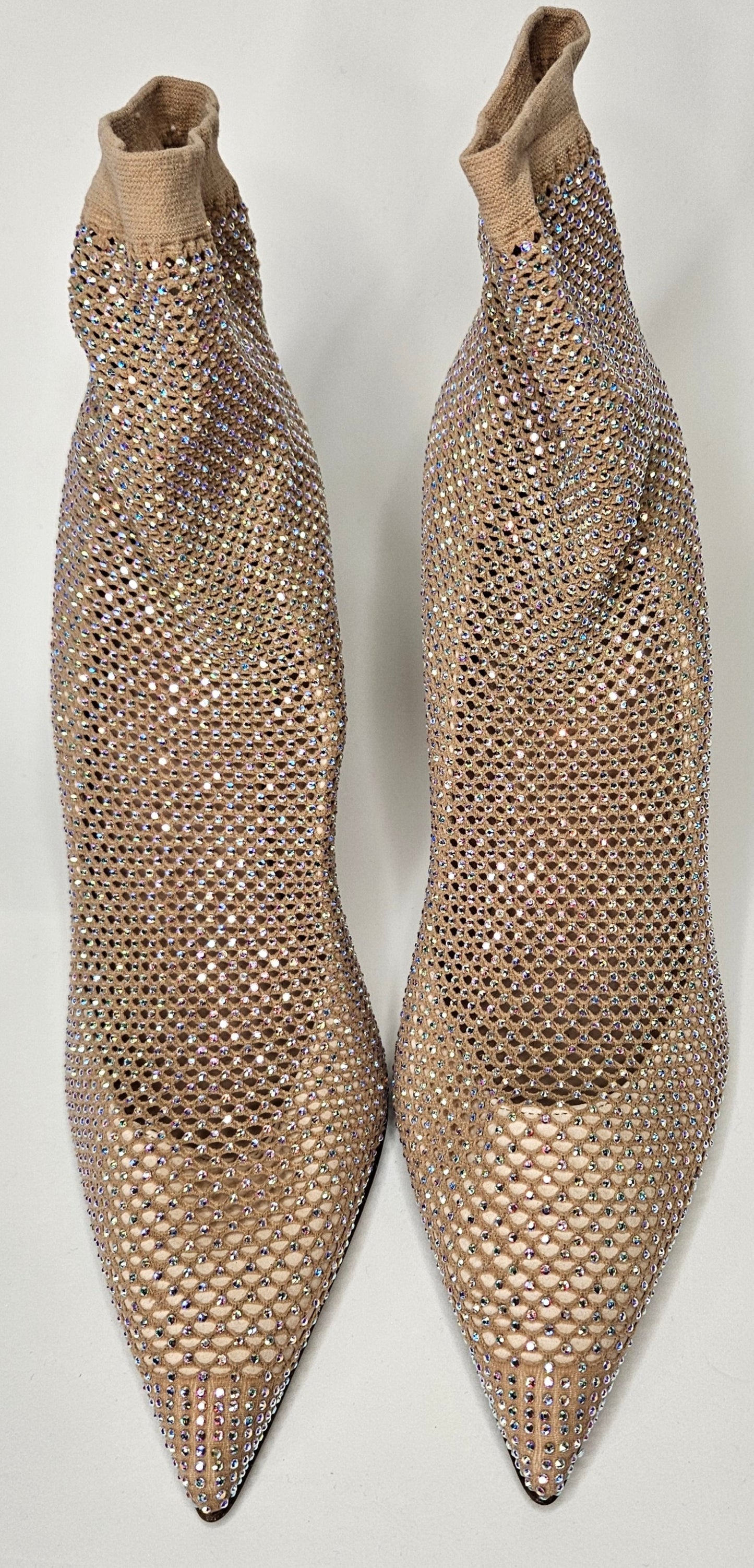 Skin Nude fishnet ankle booties with Crystals