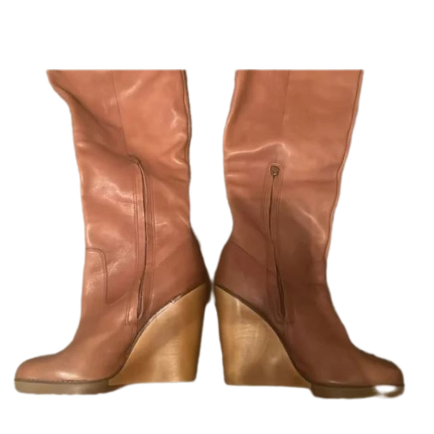 Cognac leather over-the- knee boots