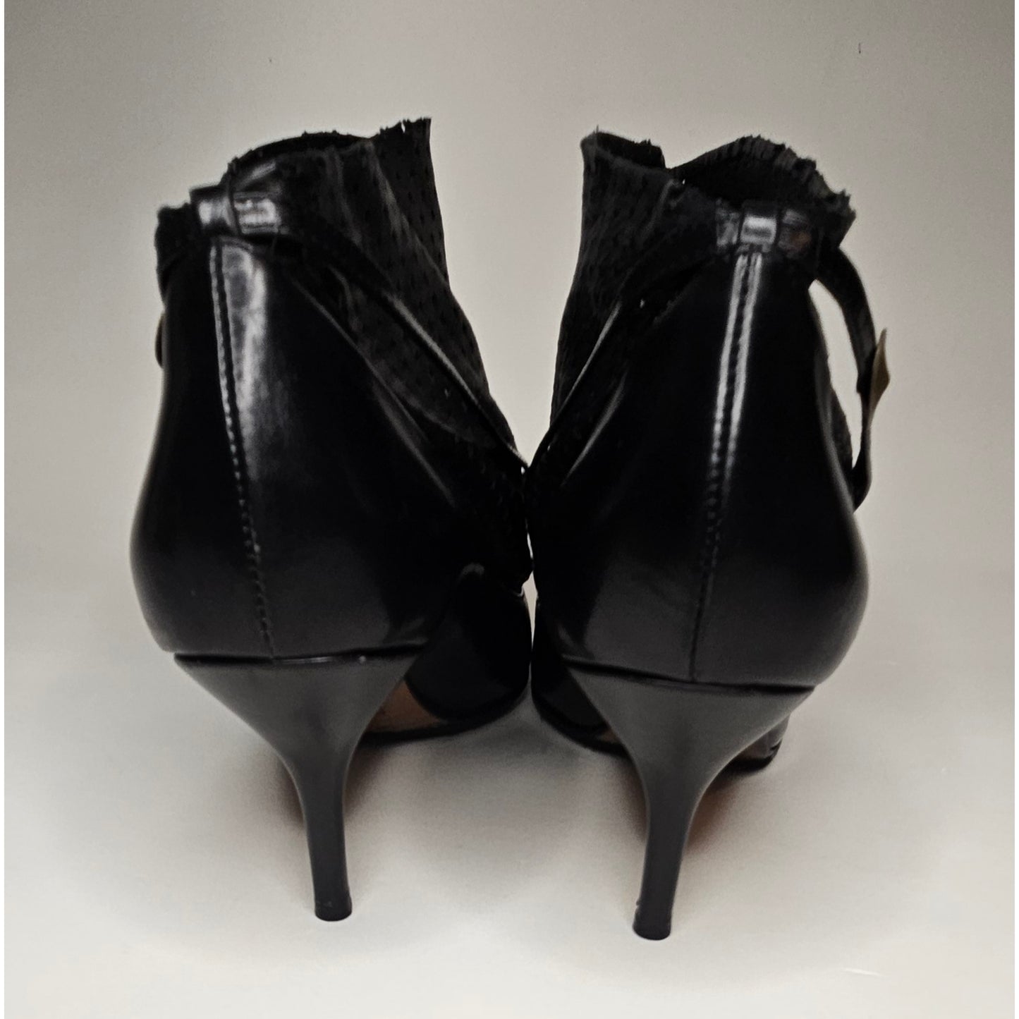 Black Leather Preforated Booties - New