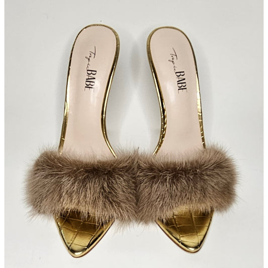 Gold Faux Fur Heels