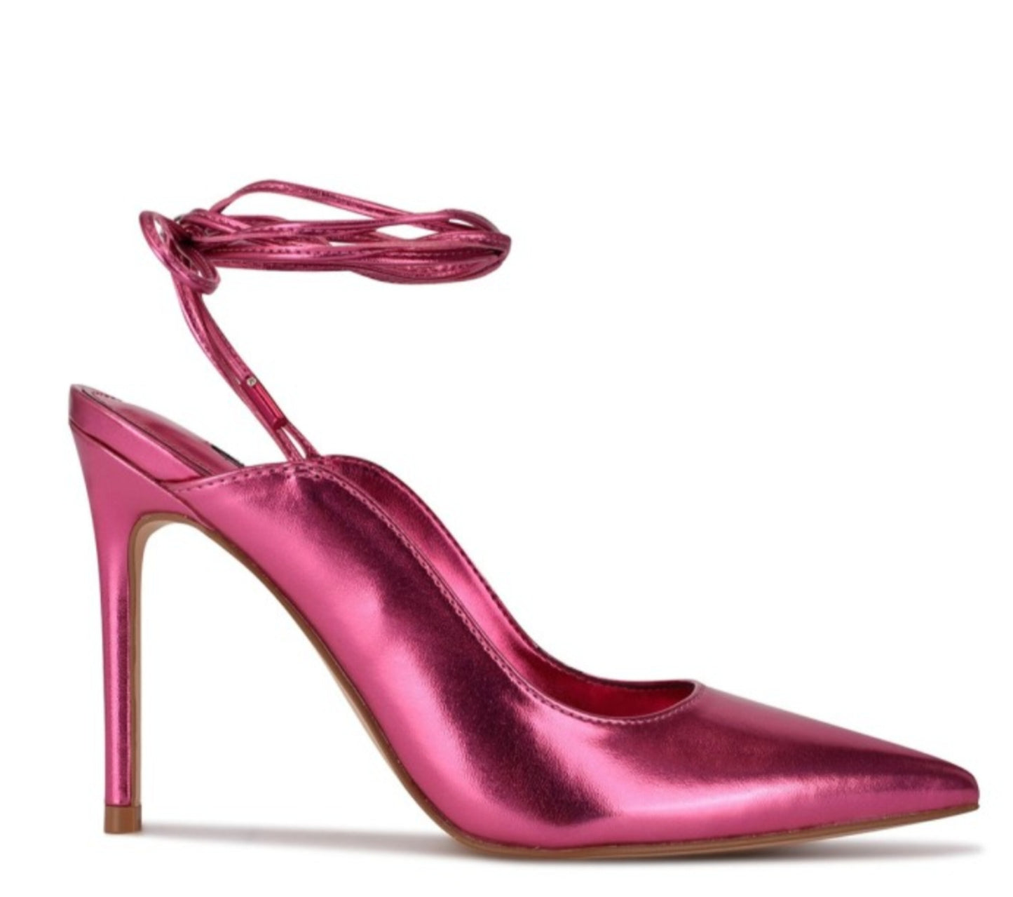 Pink Metallic Slingback Ankle Strap Heels