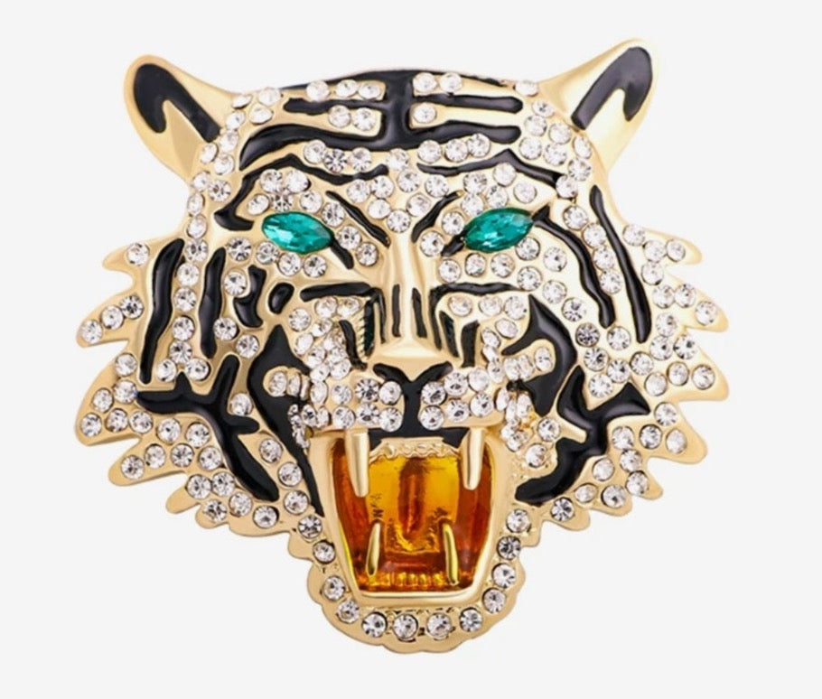 Rhinestone Tiger Brooch