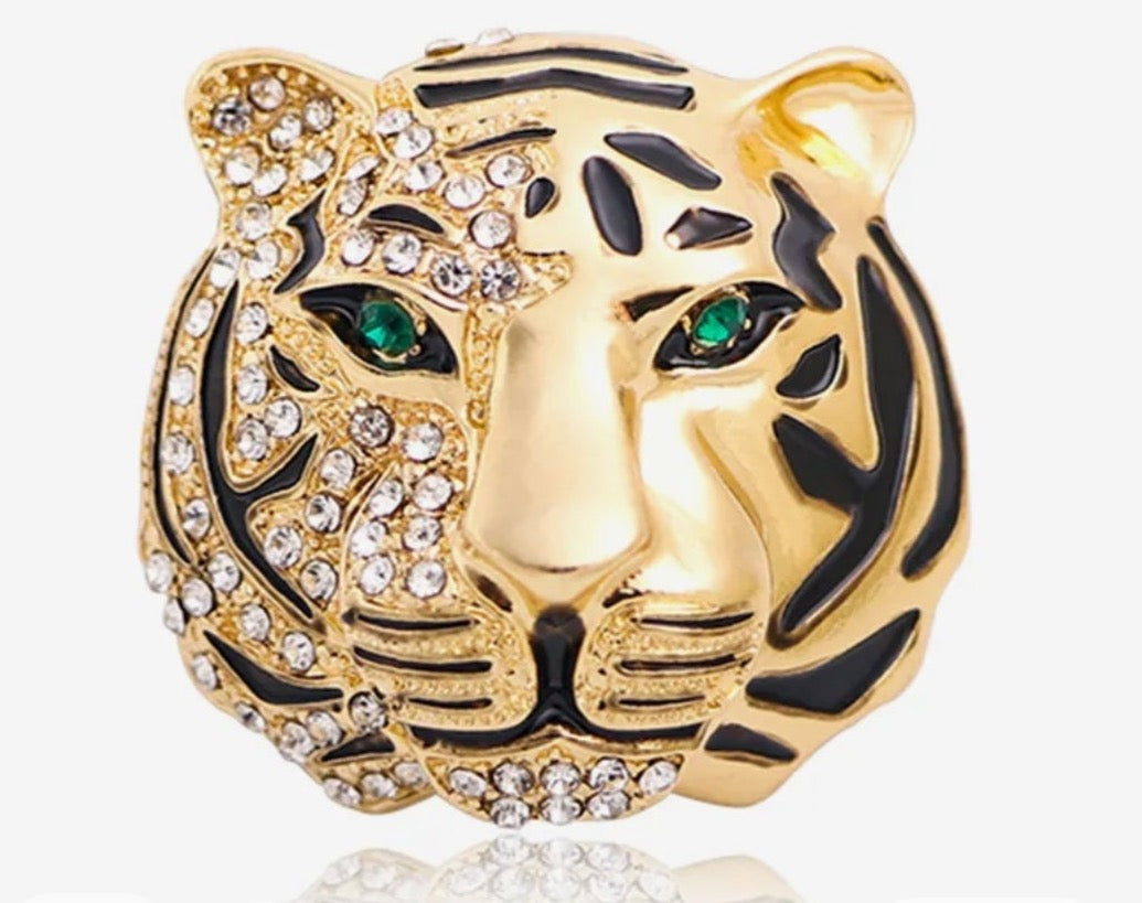 Rhinestone Tiger Brooch